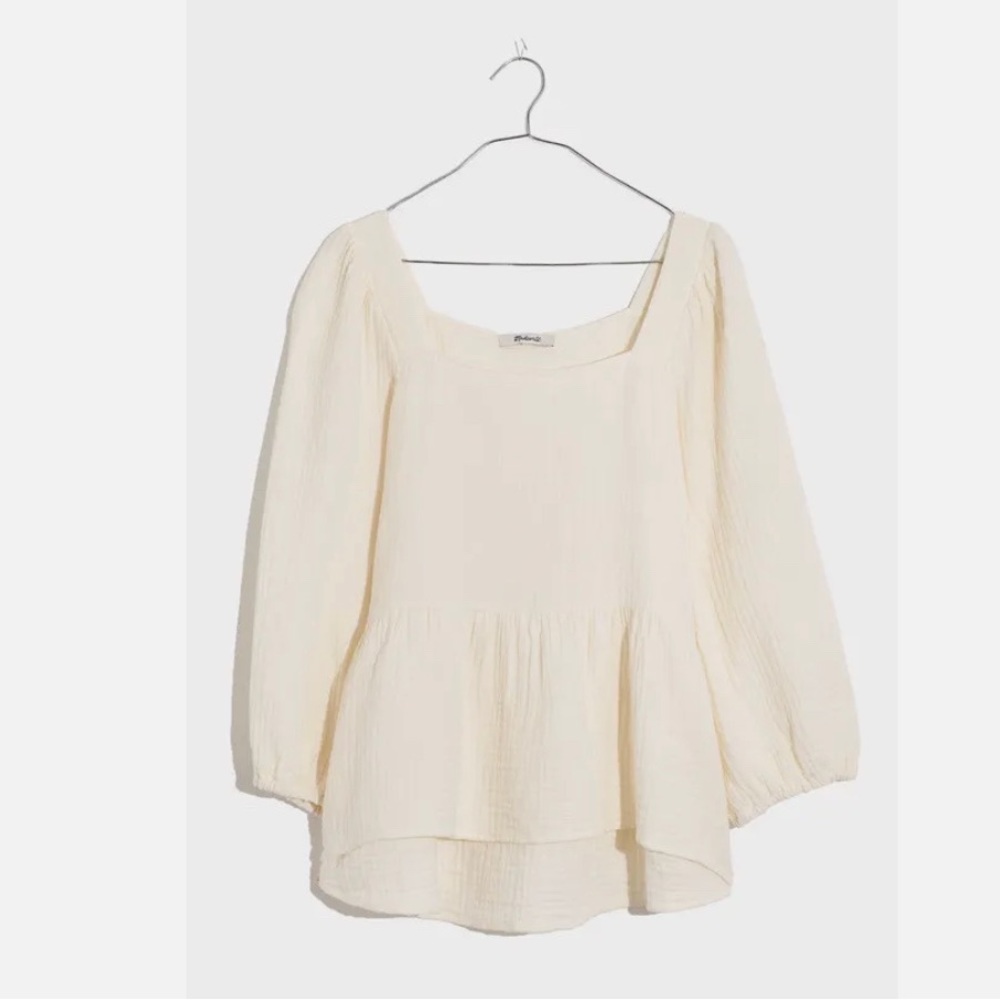 Lightspun Puff-Sleeve Peplum Top Ivory